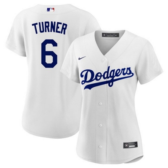 Women Los Angeles Dodgers #6 Trea Turner White Stitched Baseball Jersey->women mlb jersey->Women Jersey