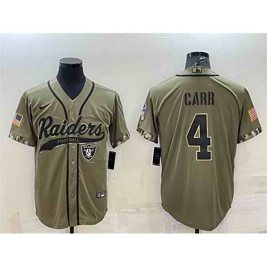 Men Las Vegas Raiders #4 Derek Carr 2022 Olive Salute To Service Cool Base Stitched Baseball Jersey->las vegas raiders->NFL Jersey