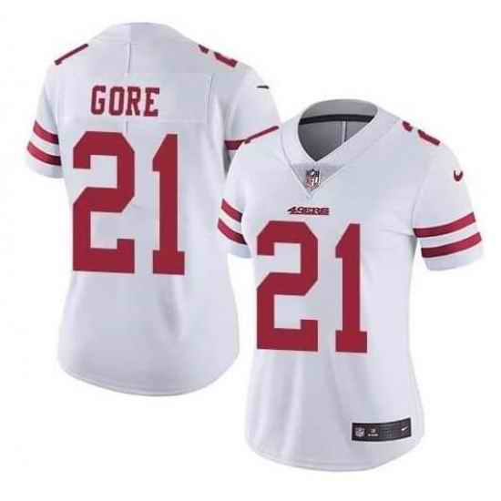 Women San Francisco 49ers #21 Frank Gore White Vapor Stitched jersey->notre dame fighting irish->NCAA Jersey