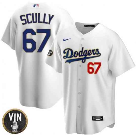 Men Los Angeles Dodgers #67 Vin Scully 2022 White Vin Scully Patch Cool Base Stitched Baseball Jersey->los angeles dodgers->MLB Jersey