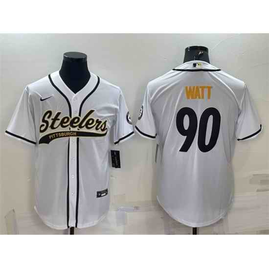Men Pittsburgh Steelers #90 T J  Watt White With Patch Cool Base Stitched Baseball Jersey->atlanta falcons->NFL Jersey