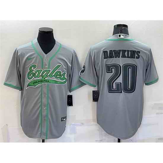Men Philadelphia Eagles #20 Brian Dawkins Grey With Patch Cool Base Stitched Baseball Jersey->philadelphia eagles->NFL Jersey