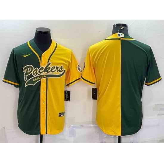Men Green Bay Packers Blank Green Yellow Split With Patch Cool Base Stitched Baseball Jersey->las vegas raiders->NFL Jersey