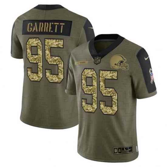 Men Cleveland Browns #95 Myles Garrett 2021 Salute To Service Olive Camo Limited Stitched Jersey->dallas cowboys->NFL Jersey