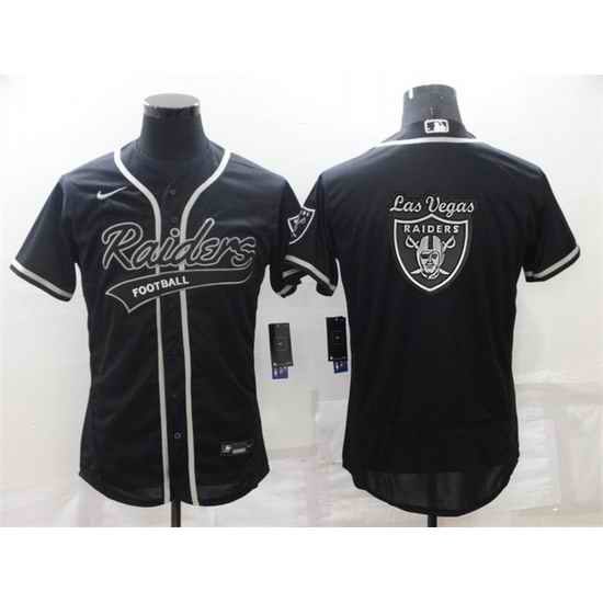 Men Las Vegas Raiders Black Team Big Logo With Patch Flex Base Stitched Baseball Jersey->las vegas raiders->NFL Jersey