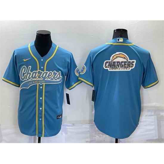 Men Los Angeles Chargers Blue Team Big Logo With Patch Cool Base Stitched Baseball Jersey->los angeles chargers->NFL Jersey