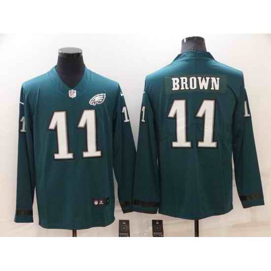 Men Philadelphia Eagles #11 A J Brown Green Therma Long Sleeve Stitched jersey->philadelphia eagles->NFL Jersey