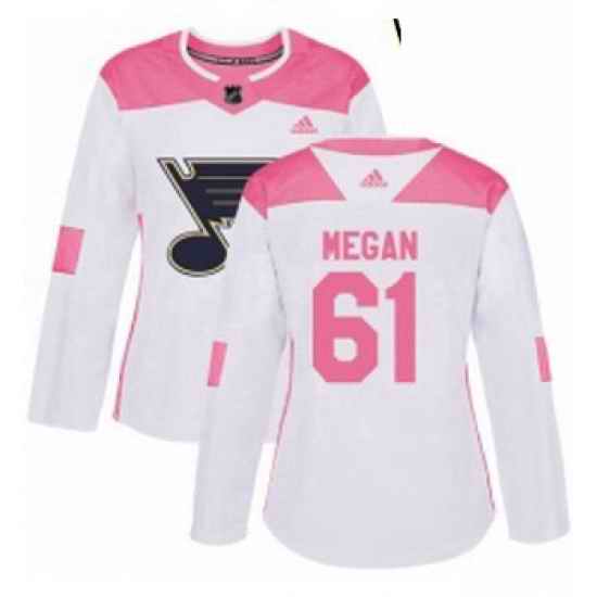 Womens Adidas St Louis Blues #61 Wade Megan Authentic WhitePink Fashion NHL Jersey->women nhl jersey->Women Jersey