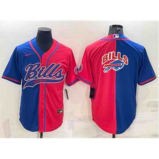 Men Buffalo Bills Blank Royal Red Split Team Big Logo With Patch Cool Base Stitched Baseball Jersey->buffalo bills->NFL Jersey