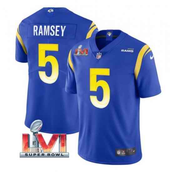 Nike Los Angeles Rams #5 Jalen Ramsey Royal 2022 Super Bowl LVI Vapor Limited Jersey->los angeles rams->NFL Jersey