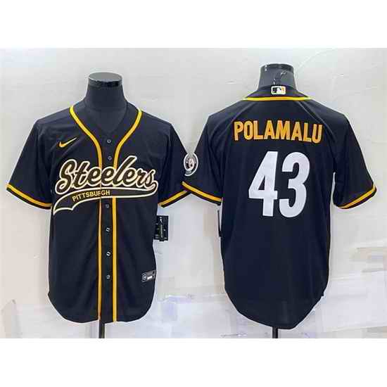 Men Pittsburgh Steelers #43 Troy Polamalu Black With Patch Cool Base Stitched Baseball Jersey->pittsburgh steelers->NFL Jersey
