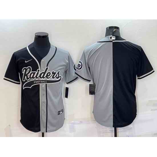Men Las Vegas Raiders Blank Black Grey Split With Patch Cool Base Stitched Baseball Jersey->new orleans saints->NFL Jersey