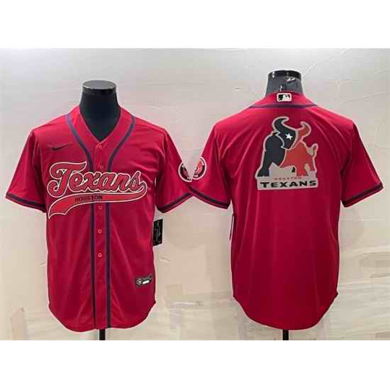 Men Houston Texans Red Team Big Logo With Patch Cool Base Stitched Baseball Jersey->houston texans->NFL Jersey
