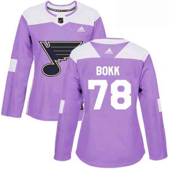 Womens Adidas St Louis Blues #78 Dominik Bokk Authentic Purple Fights Cancer Practice NHL Jersey->women nhl jersey->Women Jersey
