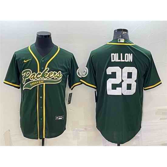 Men Green Bay Packers #28 A J Dillon Green With Patch Cool Base Stitched Baseball Jersey->green bay packers->NFL Jersey