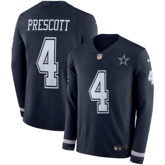Men Nike Dallas Cowboys long sleeve blue Dak Prescott->youth nfl jersey->Youth Jersey