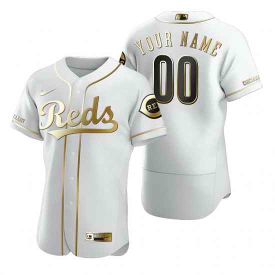 Men Women Youth Toddler Cincinnati Reds White Gold Custom Nike MLB Flex Base Jersey->customized mlb jersey->Custom Jersey