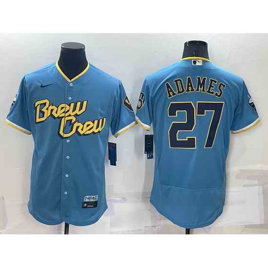 Men Milwaukee Brewers #27 Willy Adames 2022 Powder Blue City Connect Flex Base Stitched Jersey->milwaukee brewers->MLB Jersey