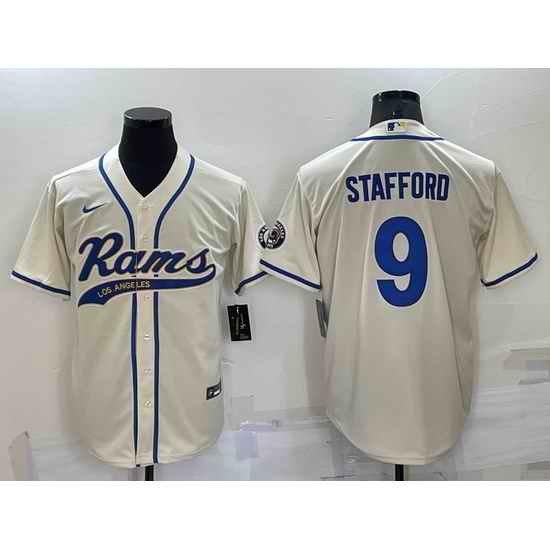 Men Los Angeles Rams #9 Matthew Stafford Bone Cool Base Stitched Baseball Jersey->las vegas raiders->NFL Jersey