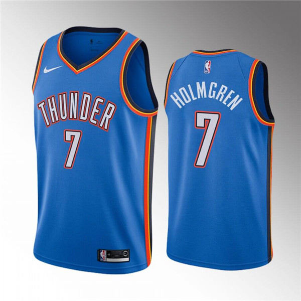 Men's Oklahoma City Thunder #7 Chet Holmgren Blue Stitched Basketball Jersey->oklahoma city thunder->NBA Jersey