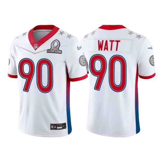 Men 2022 NFL Pro Bowl Pittsburgh Steelers #90 T J Watt AFC White Jersey->2022 pro bowl->NFL Jersey
