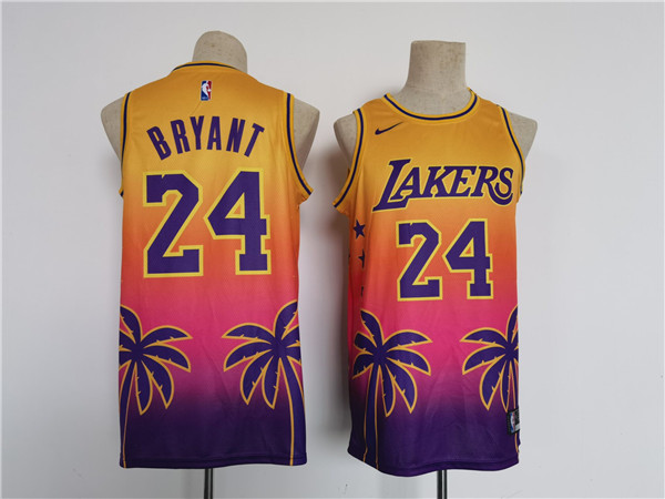 Men's Los Angeles Lakers #24 Kobe Bryant Yellow/Pink Throwback basketball Jersey->los angeles lakers->NBA Jersey