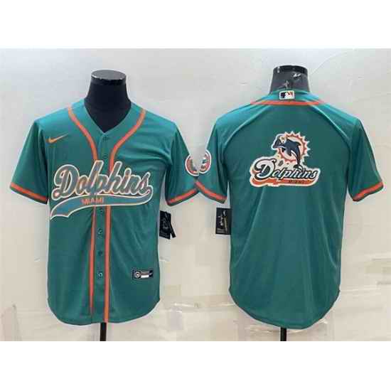 Men Miami Dolphins Aqua Team Big Logo With Patch Cool Base Stitched Baseball Jersey->miami dolphins->NFL Jersey