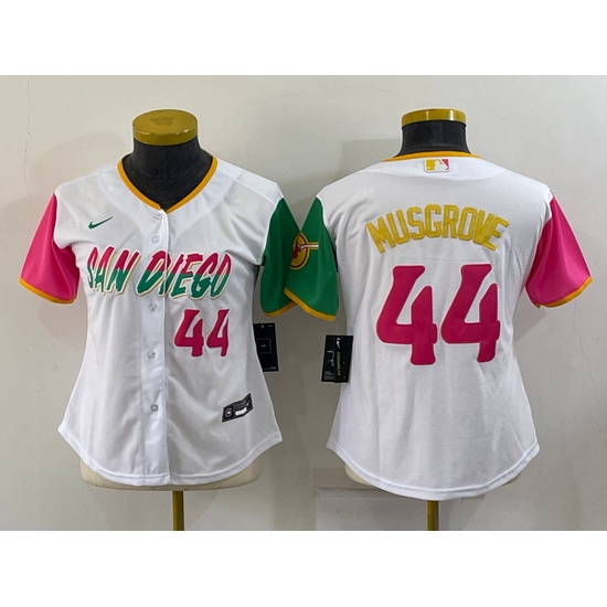 Women San Diego Padres #44 Joe Musgrove 2022 White City Connect Cool Base Stitched Baseball Jersey 1->women mlb jersey->Women Jersey