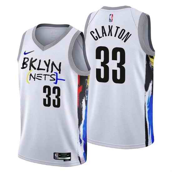 Men's Brooklyn Nets #33 Nicolas Claxton 2022-23 White City Edition Stitched Basketball Jersey->brooklyn nets->NBA Jersey