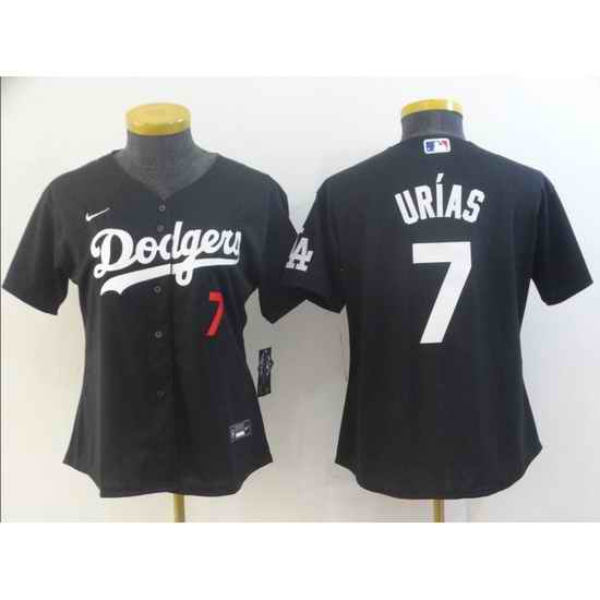 Women's Los Angeles Dodgers #7 Julio Urias Black Stitched MLB Jersey(Run Small)->women mlb jersey->Women Jersey