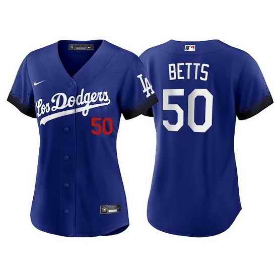 Women Los Angeles Dodgers #50 Mookie Betts 2021 Royal City Connect Cool Base Stitched Baseball Jersey->women mlb jersey->Women Jersey