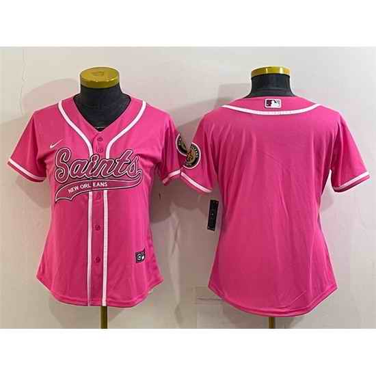 Women New Orleans Saints Blank Pink With Patch Cool Base Stitched Baseball Jersey->women nfl jersey->Women Jersey
