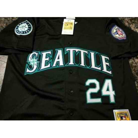 Men Seattle Mariners ken griffey Jr #24 Black MLB jersey Throwback->seattle mariners->MLB Jersey