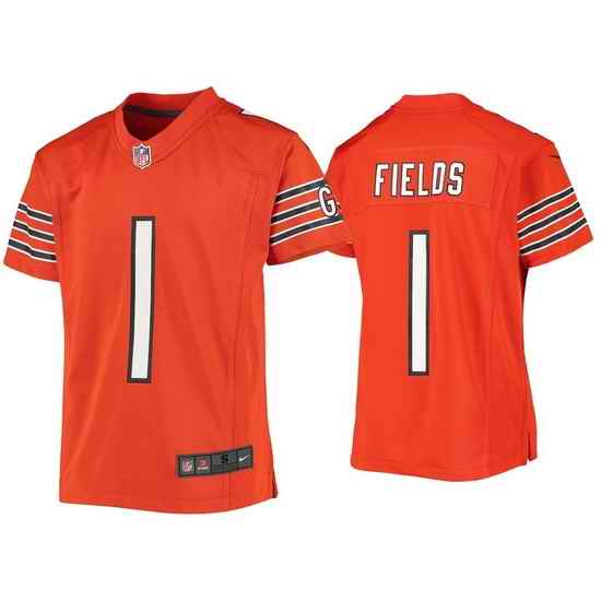 Youth Chicago Bears #1 Justin Fields Orange Jersey->youth nfl jersey->Youth Jersey