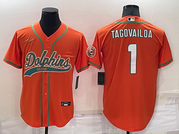Men's Miami Dolphins #1 Tua Tagovailoa Orange Cool Base Stitched Baseball Jersey->miami dolphins->NFL Jersey
