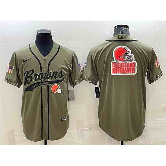 Men Cleveland Browns Olive 2022 Salute To Service Team Big Logo Cool Base Stitched Baseball Jersey->cleveland browns->NFL Jersey