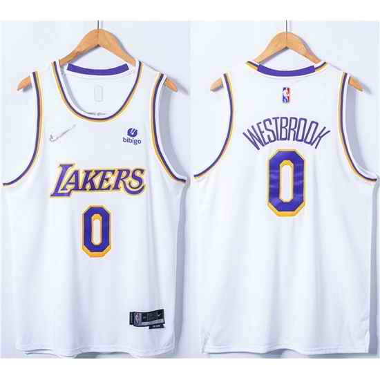 Men Los Angeles Lakers #0 Russell Westbrook 75th Anniversary Bibigo White Stitched Basketball Jersey->miami heat->NBA Jersey