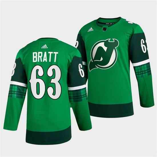Men New jerseyy Devils #63 Jesper Bratt Green Warm Up St Patricks Day Stitched jersey->anaheim ducks->NHL Jersey