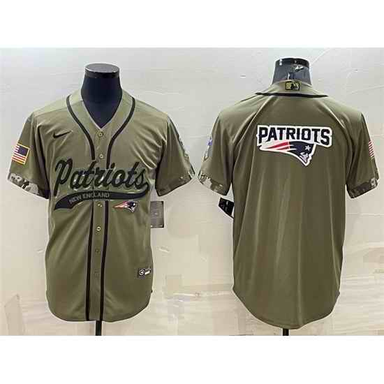 Men New England Patriots Olive Salute To Service Team Big Logo Cool Base Stitched Baseball Jersey->new england patriots->NFL Jersey