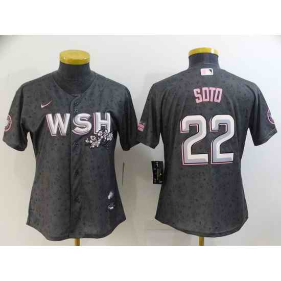 Women's Washington Nationals #22 Juan Soto 2022 Gray City Connect Cherry Blossom Cool Base Stitched Jersey->women mlb jersey->Women Jersey