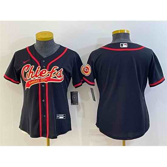 Women Kansas City Chiefs Blank Black With Patch Cool Base Stitched Baseball Jersey->women nfl jersey->Women Jersey