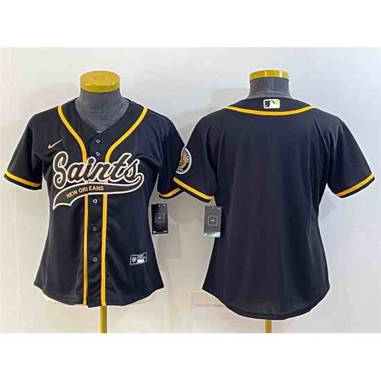 Women New Orleans Saints Blank Black With Patch Cool Base Stitched Baseball Jersey->women nfl jersey->Women Jersey