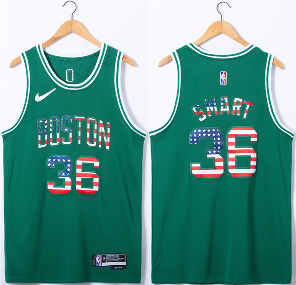 Men's Boston Celtics #36 Marcus Smart USA Flag Green Stitched Jersey->boston celtics->NBA Jersey