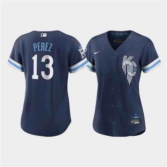 Women Kansas City Royals #13 Salvador Perez 2022 Navy City Connect Cool Base Stitched Jersey->women mlb jersey->Women Jersey