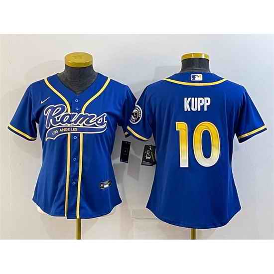 Women Los Angeles Rams #10 Cooper Kupp Royal With Patch Cool Base Stitched Baseball Jersey->women nfl jersey->Women Jersey