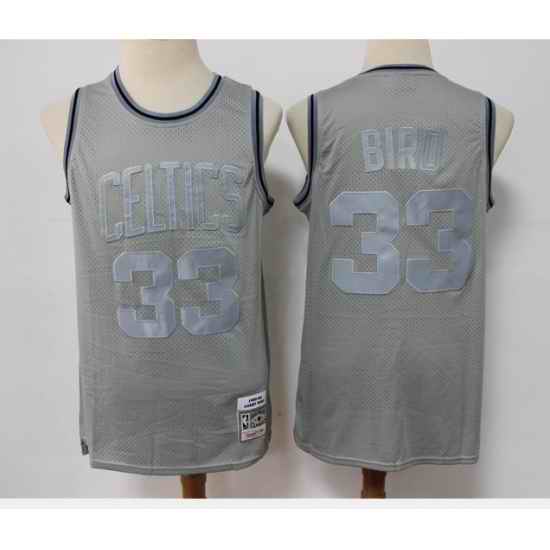 Men Boston Celtics #33 Larry Bird Grey Throwback Stitched Basketball Jersey->boston celtics->NBA Jersey