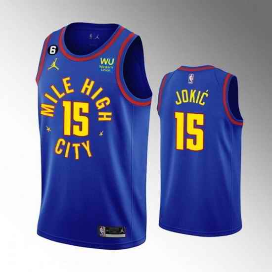 Men Denver Nuggets #15 Nikola Jokic With Memorial PatchBlue 2022 23 Statement Edition Stitched Jersey->denver nuggets->NBA Jersey