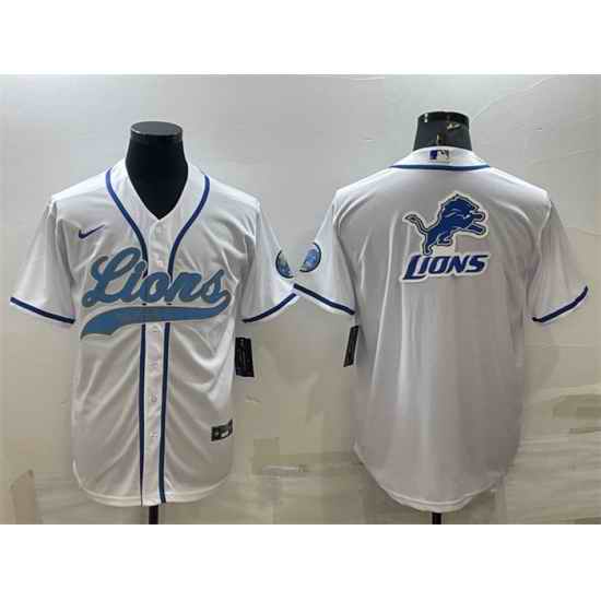 Men Detroit Lions White Team Big Logo With Patch Cool Base Stitched Baseball Jersey->detroit lions->NFL Jersey