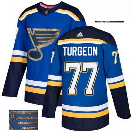 Mens Adidas St Louis Blues #77 Pierre Turgeon Authentic Royal Blue Fashion Gold NHL Jersey->st.louis blues->NHL Jersey