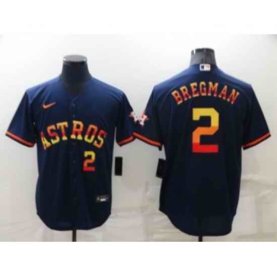 Men's Houston Astros #2 Alex Bregman Number Navy Blue Rainbow Stitched MLB Cool Base Nike Jersey->houston astros->MLB Jersey